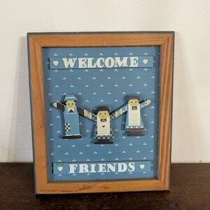 "Welcome Friends" Decorative Wall Sign Folk Art Style 90s 80s Kitchen Decor